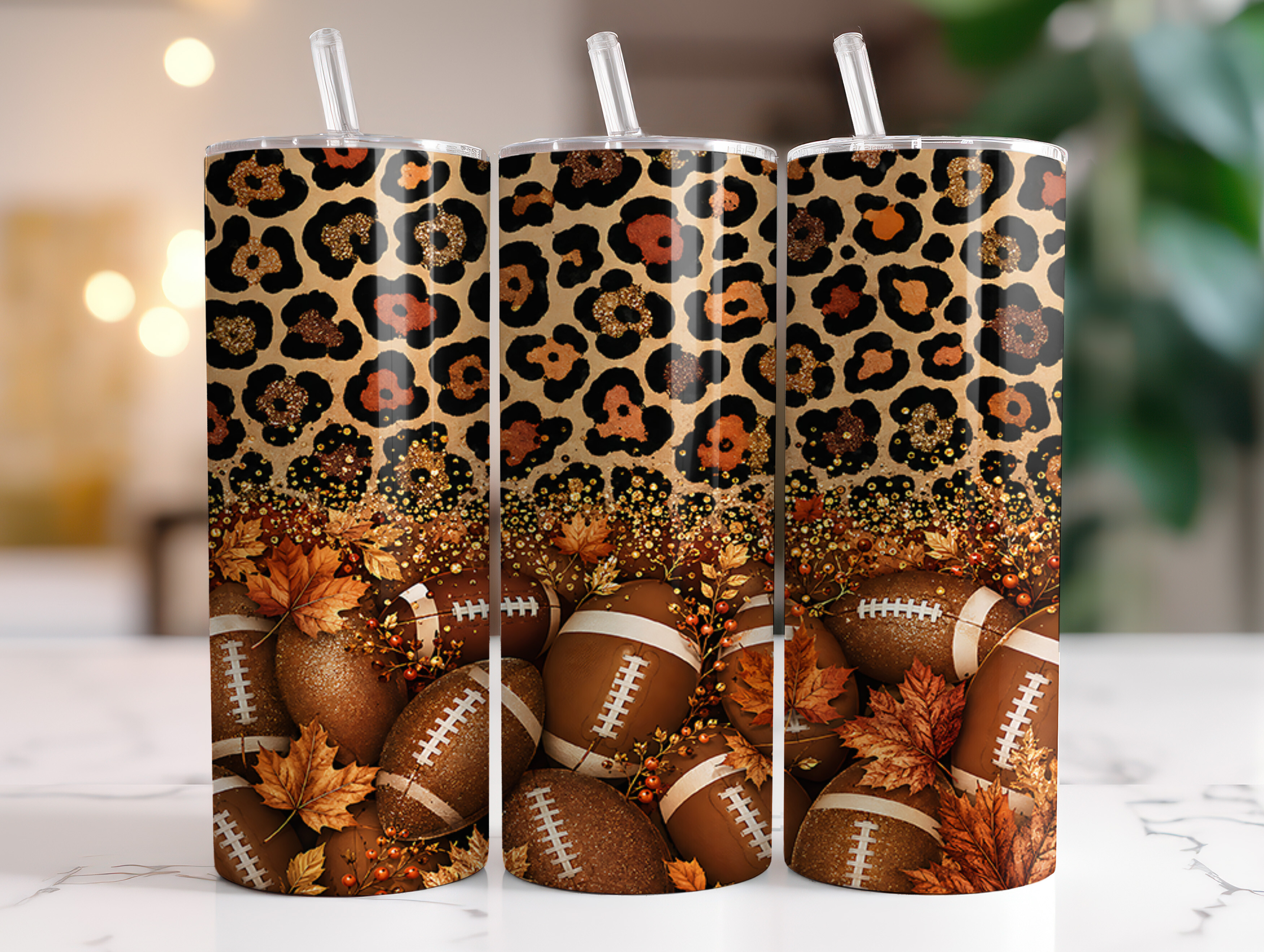 Leopard Football Fall 20oz Tumbler Wrap