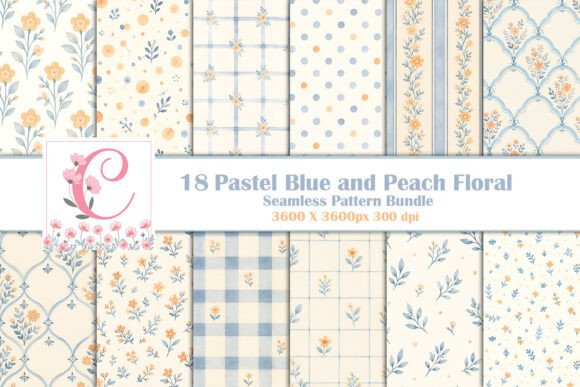 Pastel Blue and Peach Floral Seamless