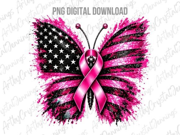 Pink Breast Cancer Ribbon Butterfly PNG