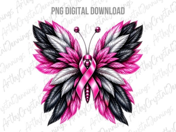 Pink Breast Cancer Ribbon Butterfly PNG