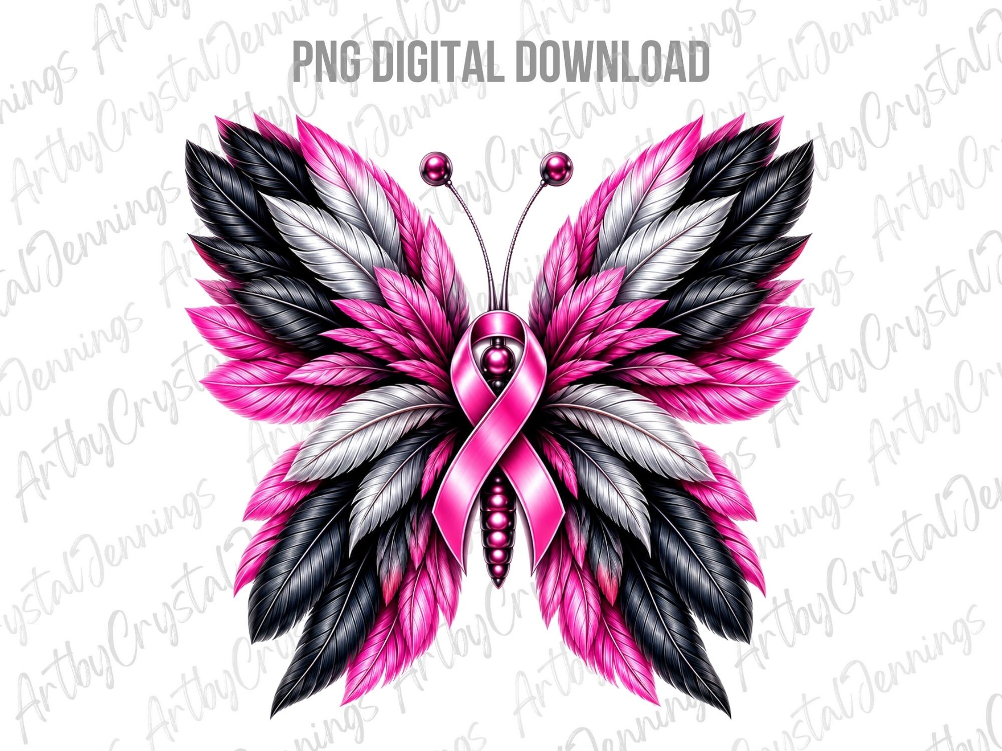 Pink Breast Cancer Ribbon Butterfly PNG