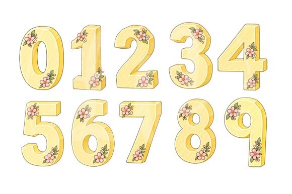 Pink Yellow Butter Numbers Clipart Set
