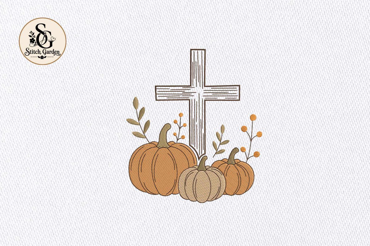 Pumpkin Cross Fall Embroidery