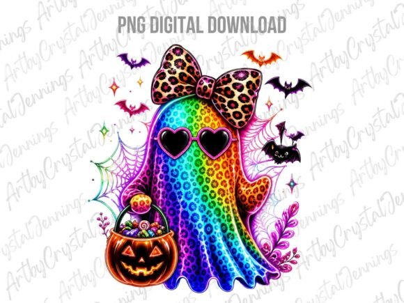 Rainbow Leopard Ghost Halloween PNG Clip