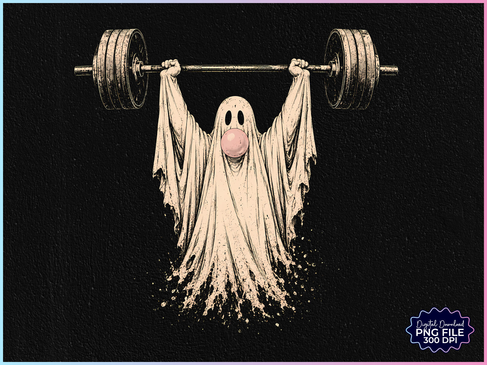 Retro Ghost Weightlifting Halloween PNG