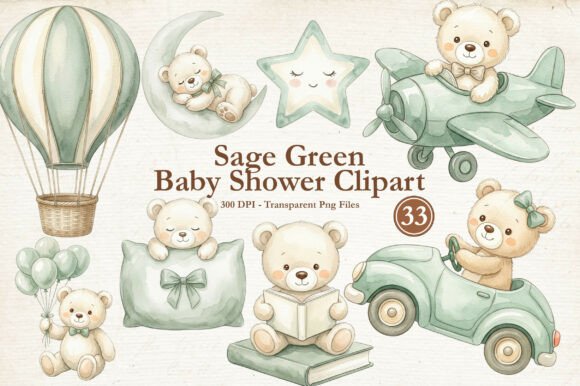 Sage Green Baby Shower Clipart PNG