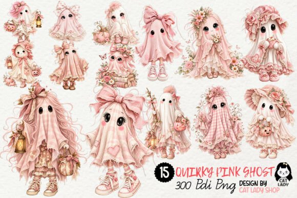 Shabby Chic Pink Ghost Girl Clipart