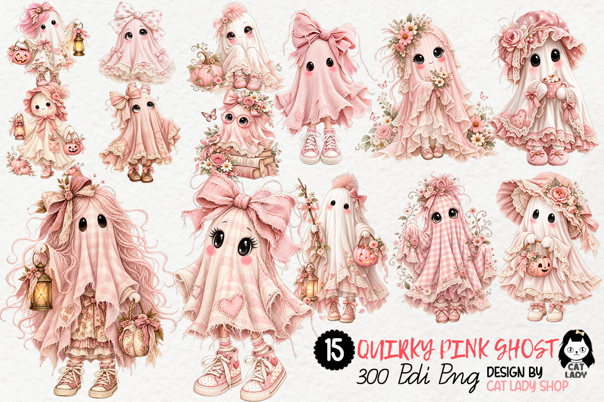 Shabby Chic Pink Ghost Girl Clipart
