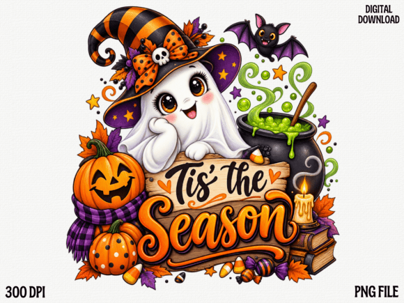 Tis the Season Cute Halloween Ghost PNG,