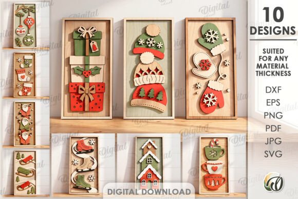 Triple Christmas Wall Signs Bundle Laser laser cut file
