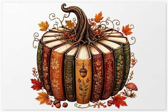 Vintage Book Pumpkin Autumn PNG