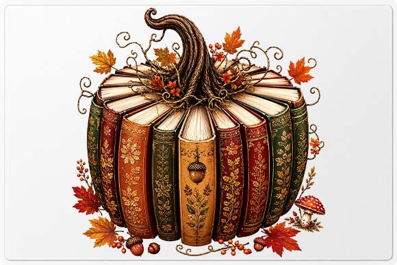 Vintage Book Pumpkin Autumn PNG