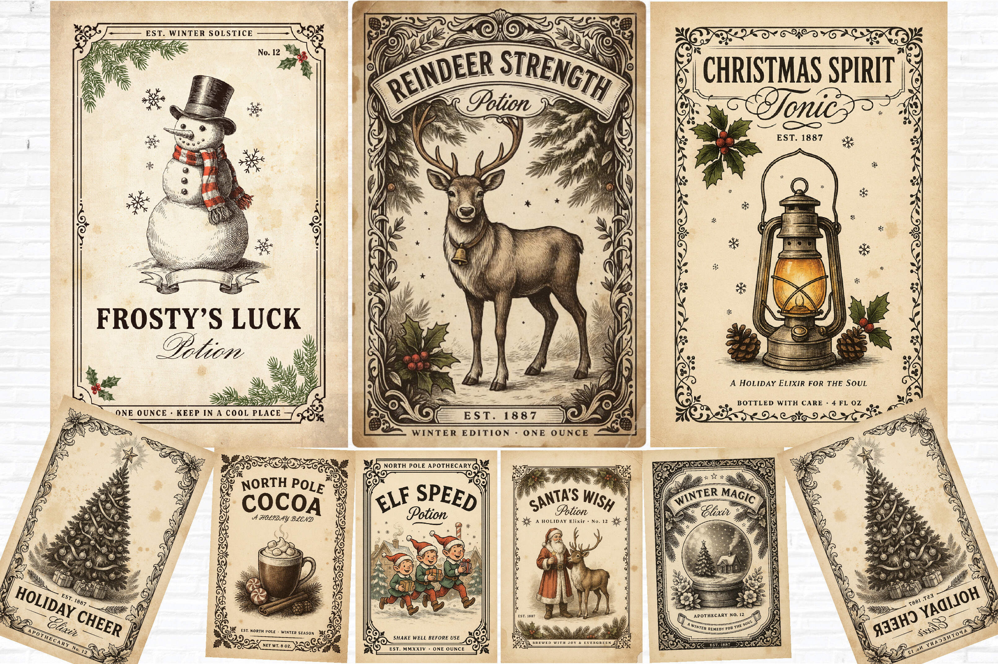 Vintage Christmas Apothecary Potion