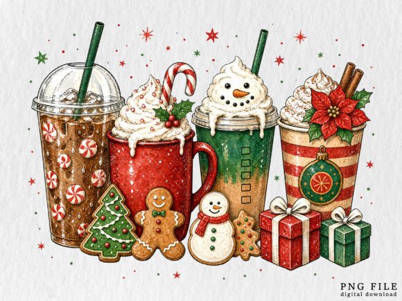 Vintage Christmas Coffee Sublimation PNG