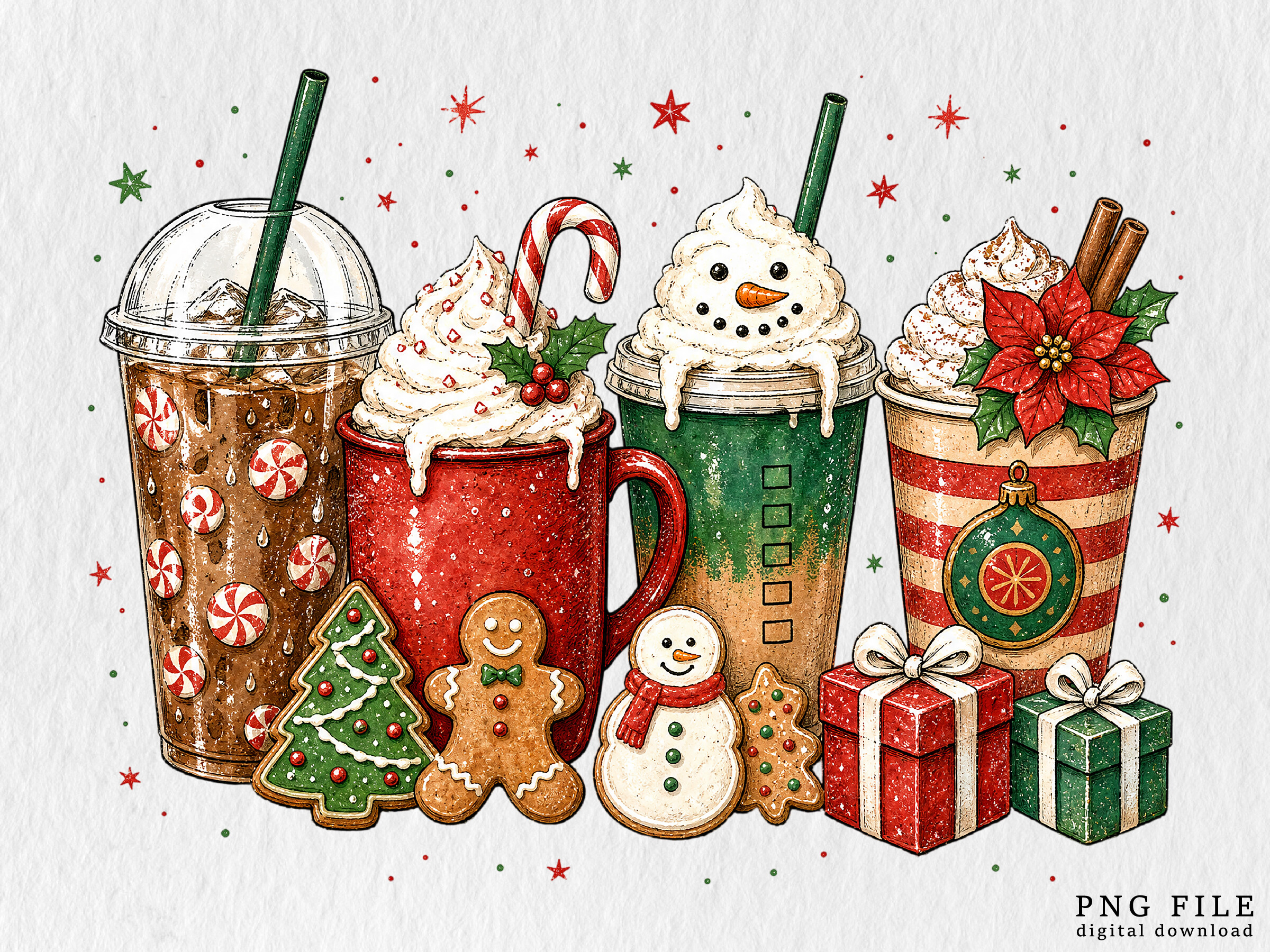 Vintage Christmas Coffee Sublimation PNG