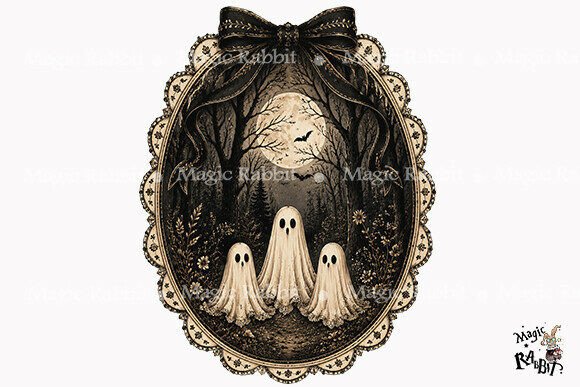 Vintage Ghost Forest Frame PNG
