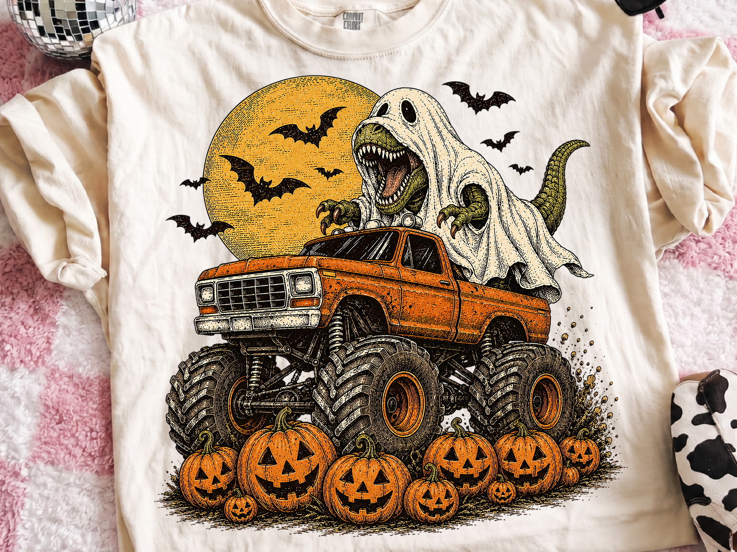 Vintage Halloween Ghost T-Rex PNG