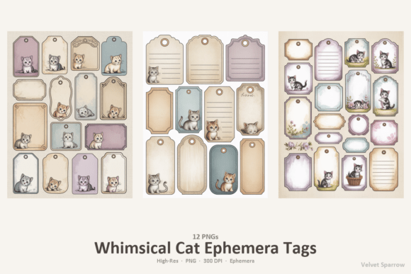 Whimsical Cat Ephemera Tags