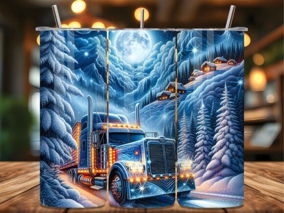 Winter Snow Semi Truck Tumbler Wrap Png