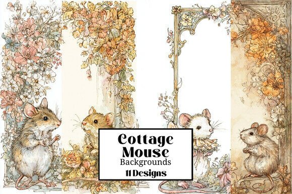 11 Cute COTTAGE MOUSE Frame Backgrounds