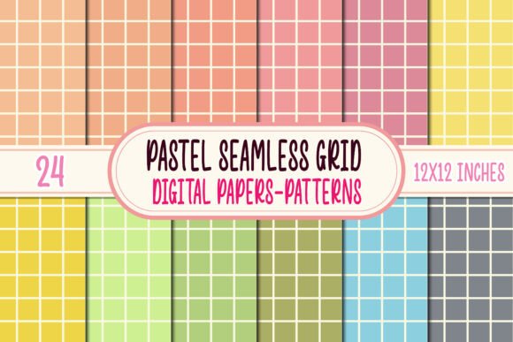 24 Pastel Seamless Grid Digital Papers