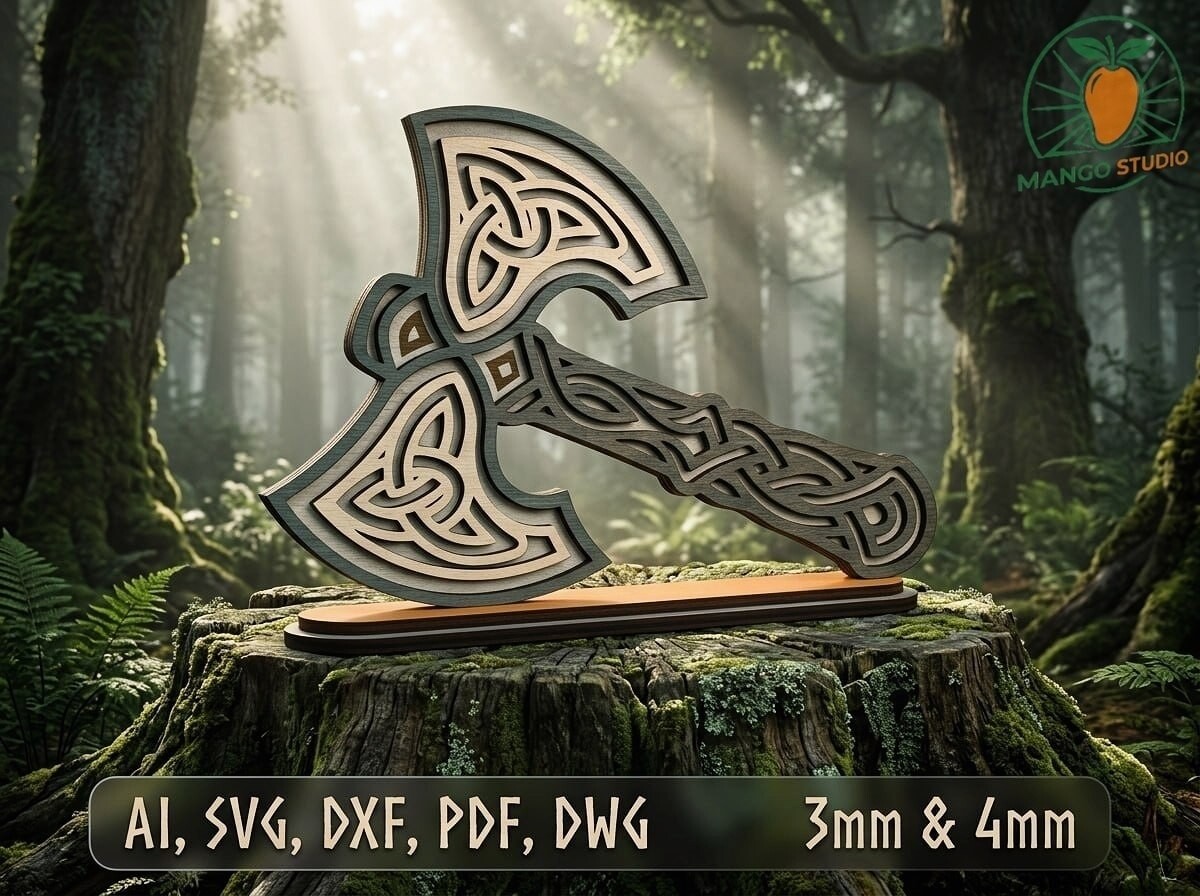 3D Viking Axe Layered Laser SVG