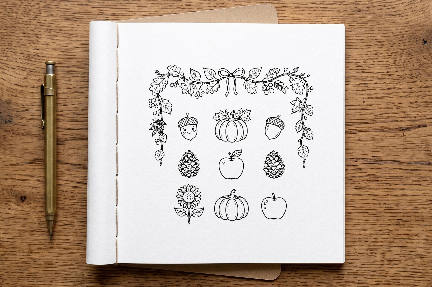 Autumn Acorn Pumpkin Coloring Page