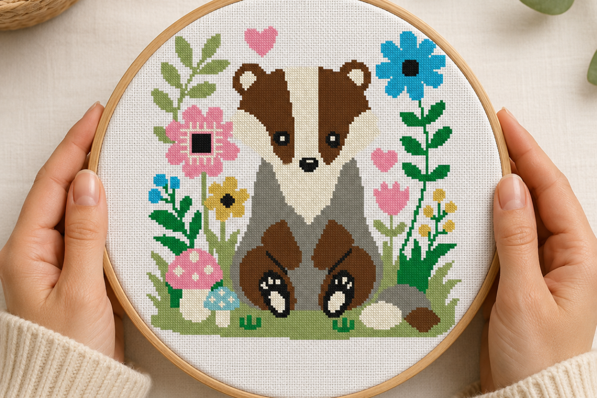 Badger Floral Garden Cross Stitch