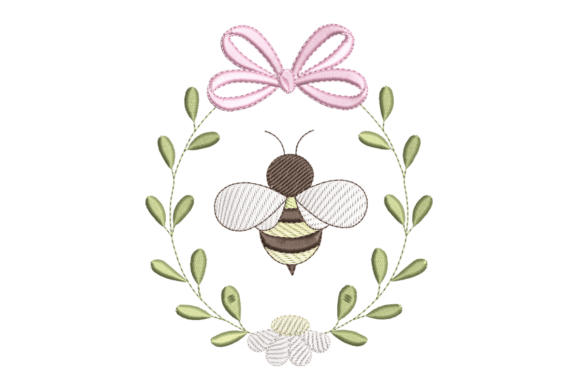 Bee Wreath with Bow Embroidery