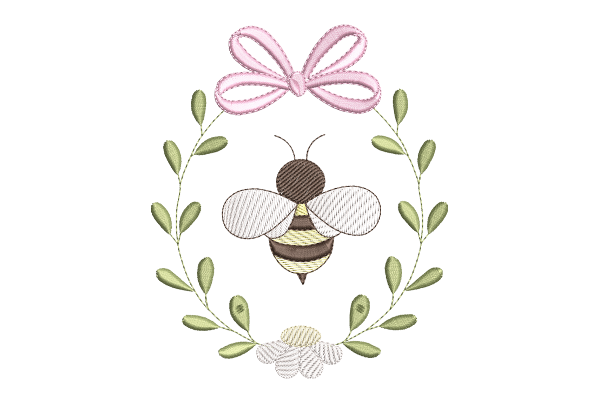 Bee Wreath with Bow Embroidery