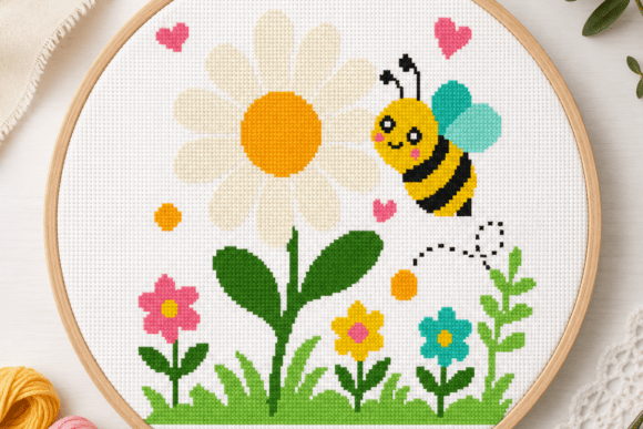Bee and Daisy Garden Cross Stitch