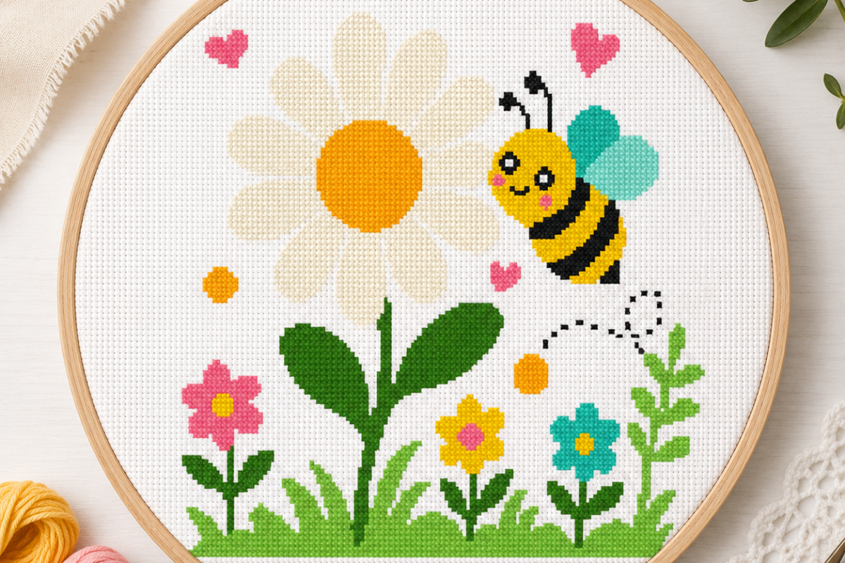 Bee and Daisy Garden Cross Stitch