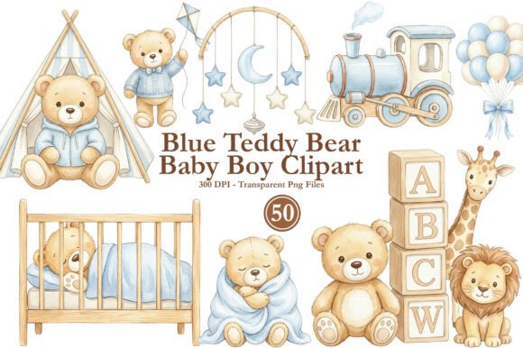 Blue Teddy Bear Baby Boy Clipart