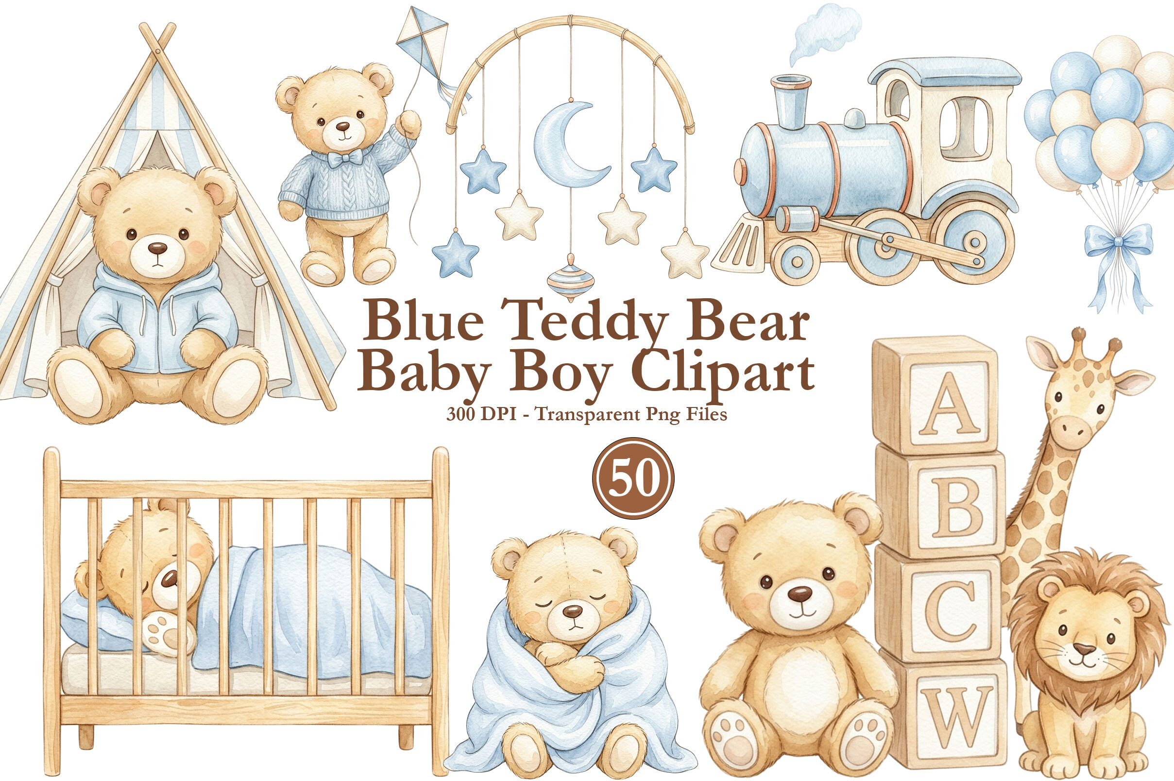 Blue Teddy Bear Baby Boy Clipart