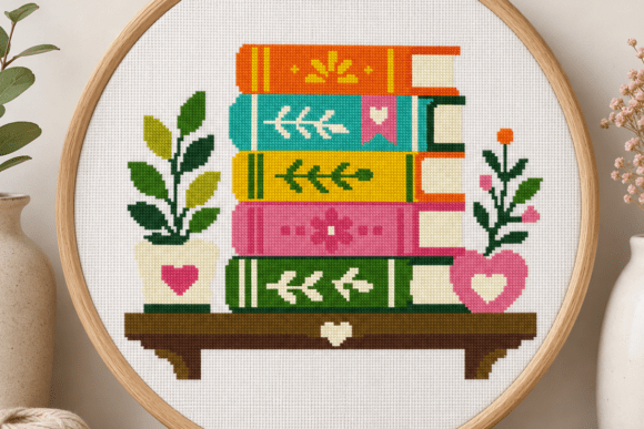 Bookshelf Plant Cross Stitch Pattern