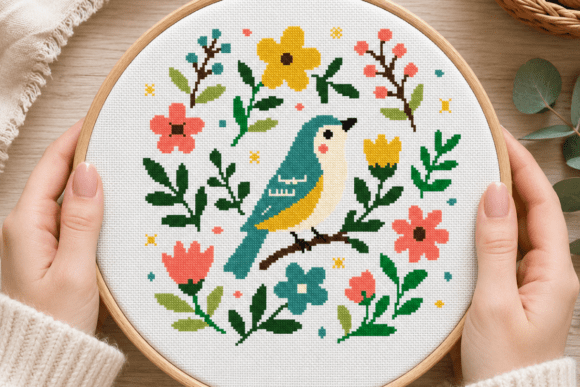 Botanical Bird Cross Stitch Pattern