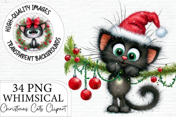 Christmas Cats Clipart PNG Bundle