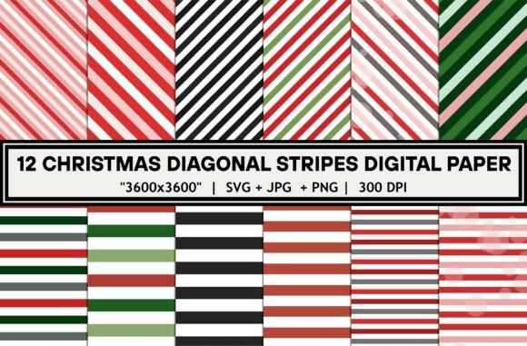 Christmas Diagonal Stripes Digital Paper