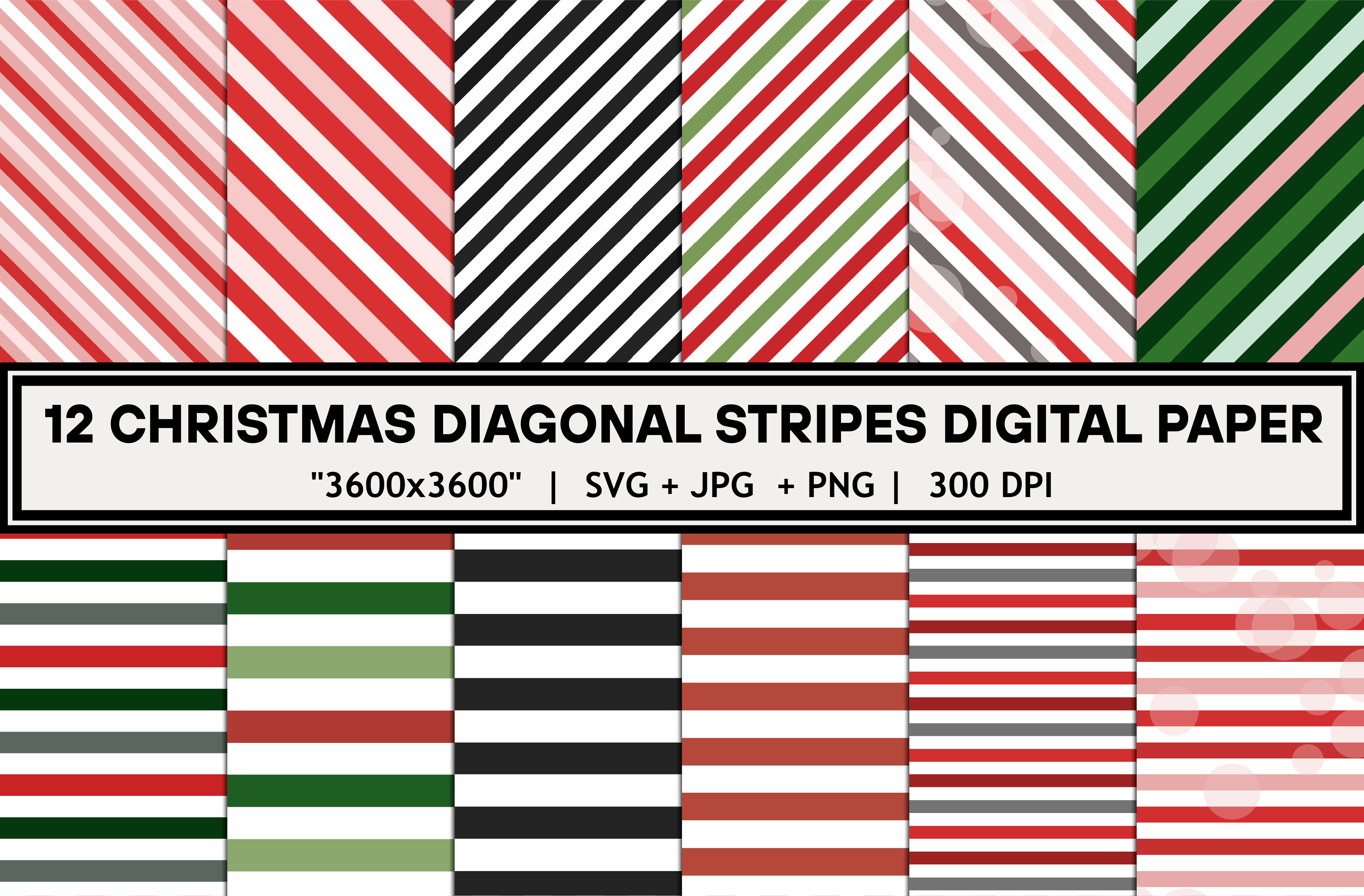 Christmas Diagonal Stripes Digital Paper
