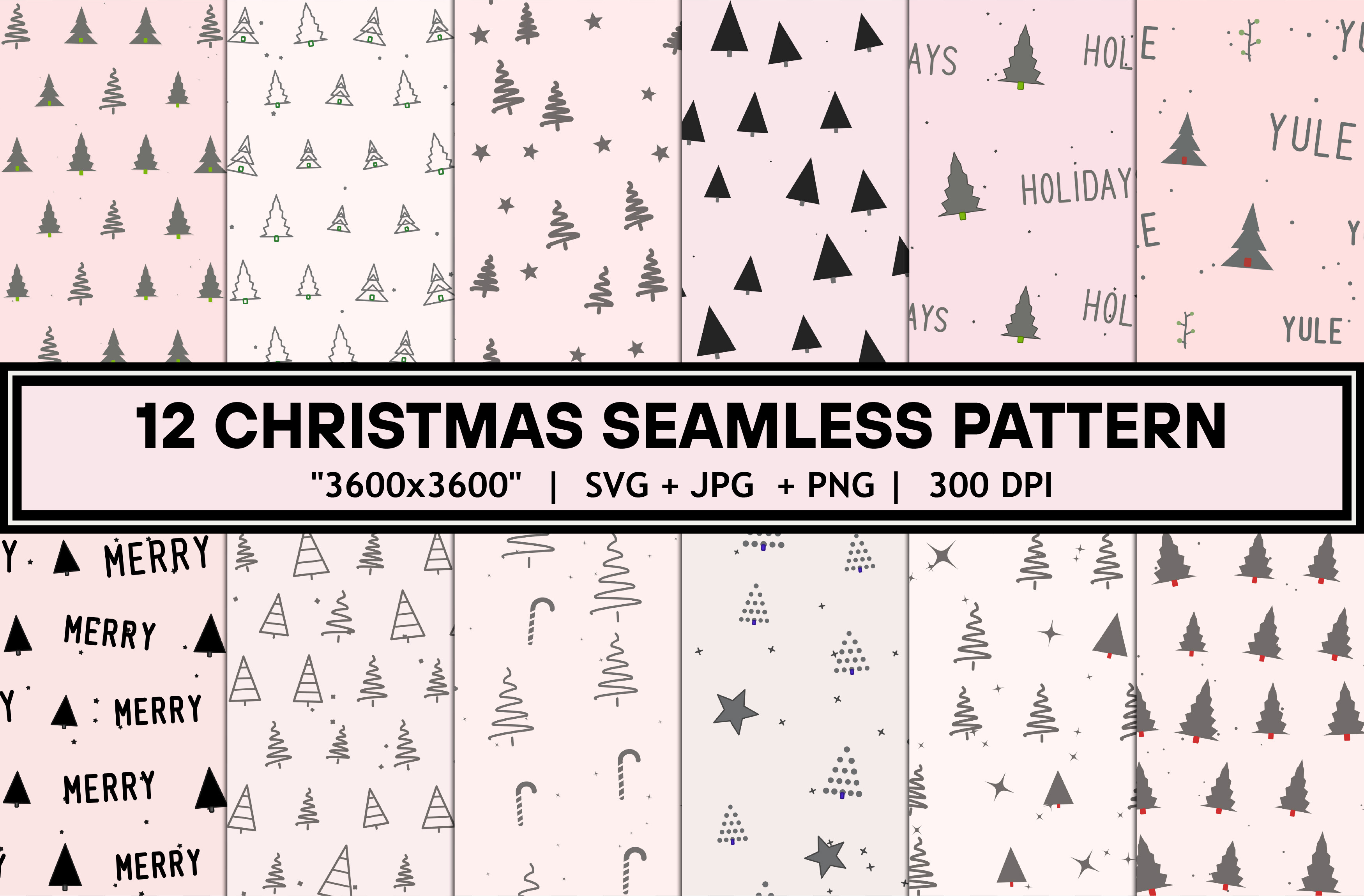 Christmas Tree Seamless Pattern Set