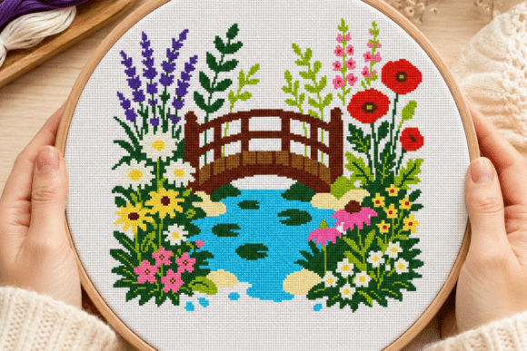 Colorful Garden Pond Cross Stitch