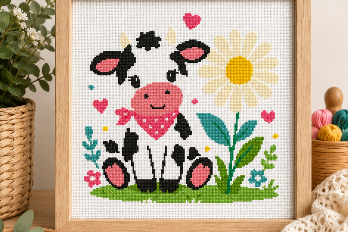 Cow Daisy Cross Stitch Pattern