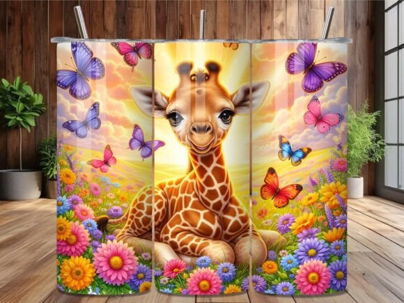 Cute Baby Giraffe Floral Tumbler Wrap