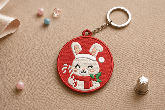 Cute Bunny Key Chain Machine Embroidery