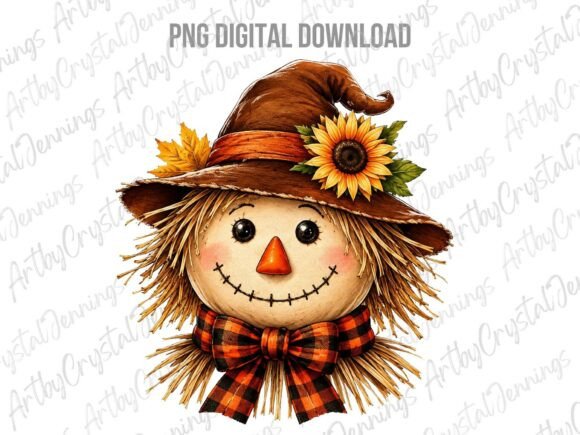 Cute Scarecrow Face Fall Sunflower PNG