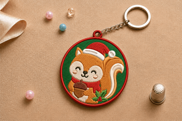 Cute Squirrel Key Chain Machine Embroide