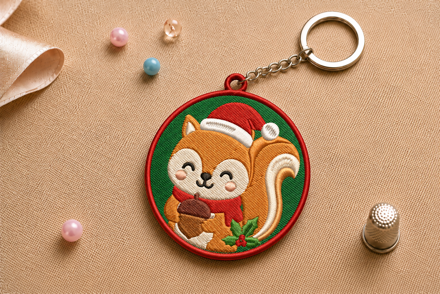 Cute Squirrel Key Chain Machine Embroide