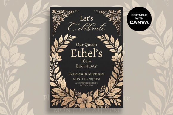 Elegant Floral 10th Birthday Canva Invit