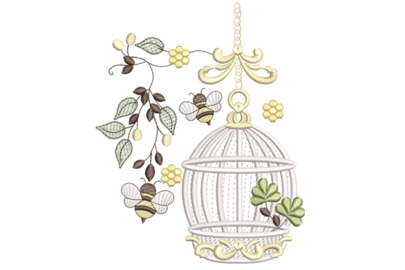 Floral Birdcage with Bees
