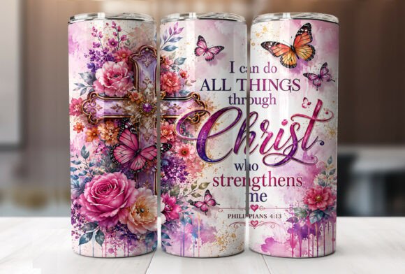 Floral Cross Faith 20oz Tumbler Wrap PNG